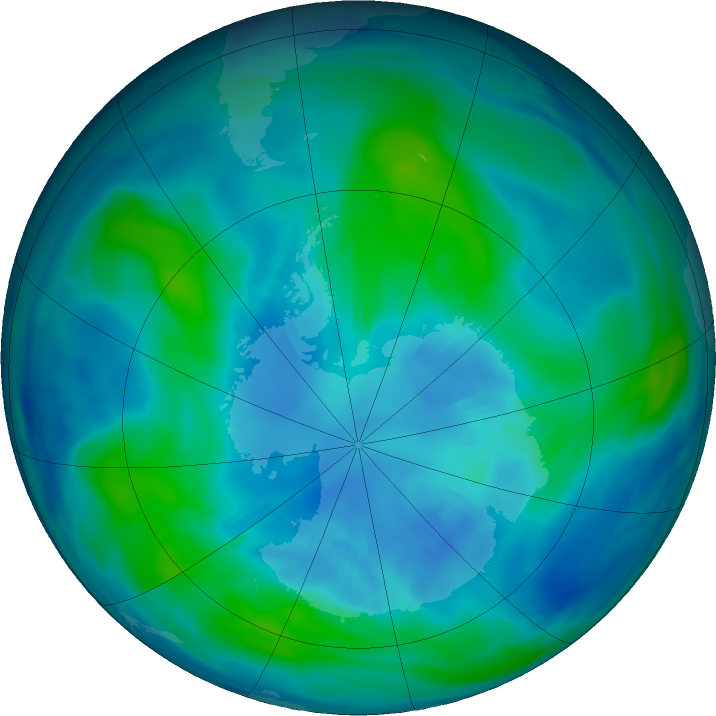 Antarctic ozone map for 07 April 2022